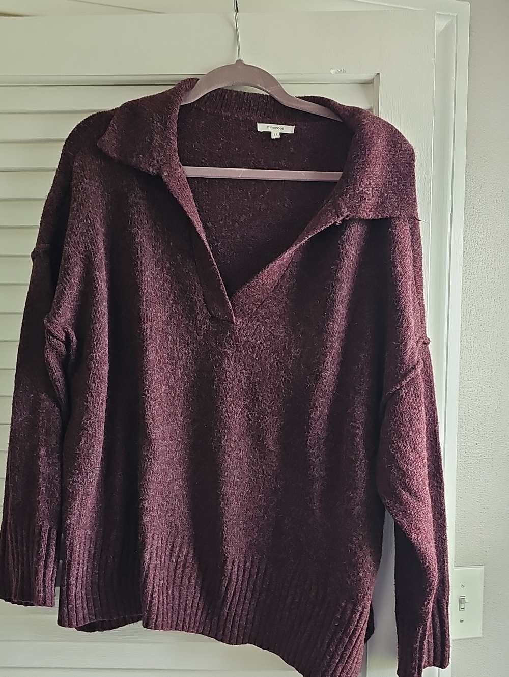 Maurices Deep Wine V‑Neck Collared Sweater